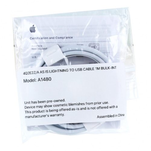 Apple A1480 Lightning (8Pin) to USB gyári adatkábel, 1m, tanúsítvánnyal