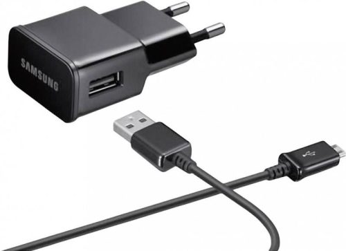 Samsung gyári hálózati fekete gyorstöltő 2A, 10W + USB - MicroUSB adatkábel, 1m
