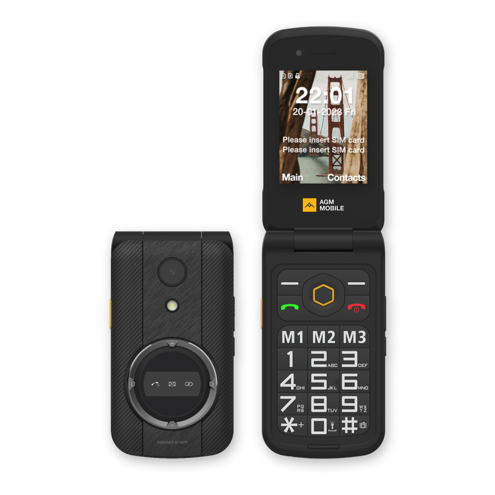 AGM M8 Flip 4G ütés- és vízálló kártyafüggetlen kinyitható mobiltelefon, fekete
